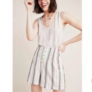 Anthropologie Ivory Brown Striped High Rise Beachgoer Linen Shorts size 12